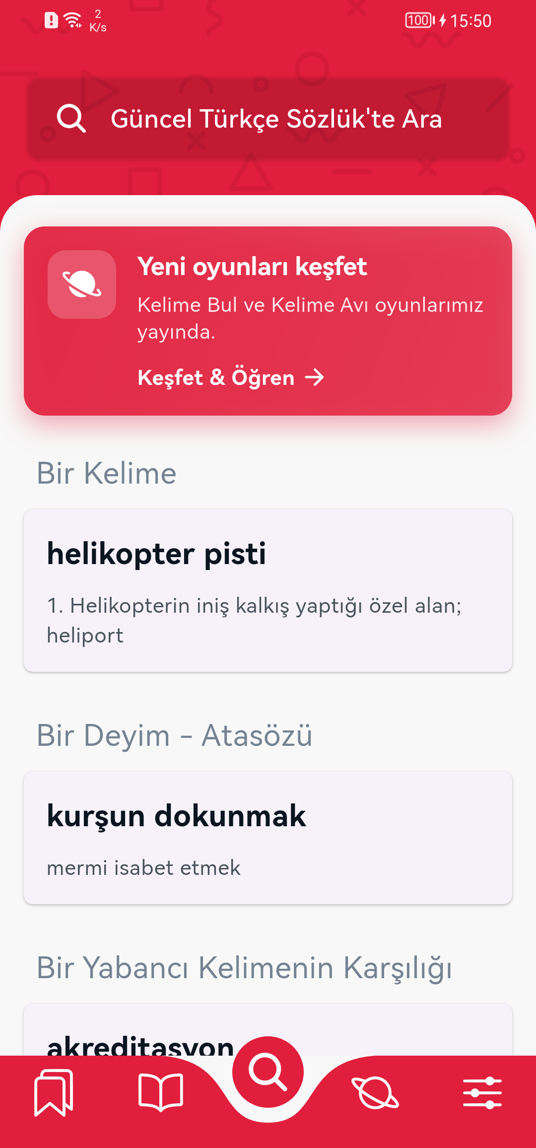 Türkçe Sözlük uygulaması ana ekran görüntüsü